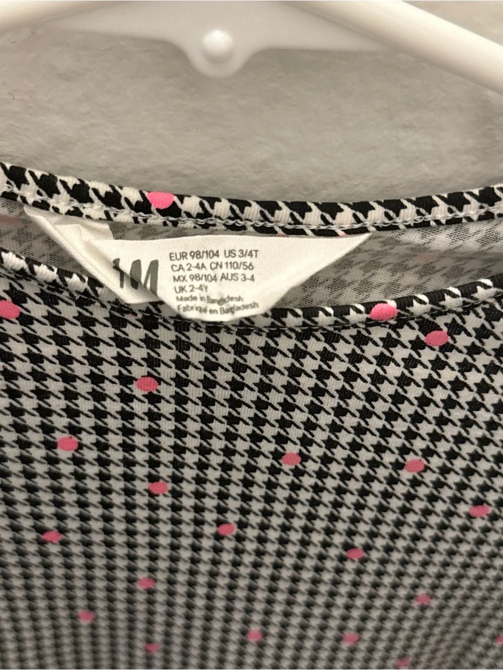 Girls Black & White Houndstooth Dress with Pink Dot Accents